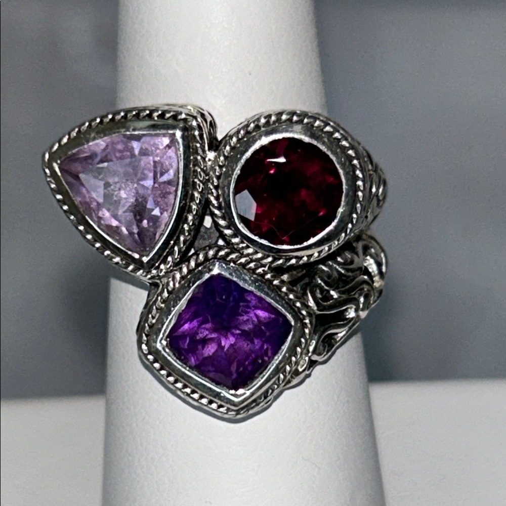 NWOT Samuel B. Genuine Multi Gemstone Sterling Silver Designer Ring Boho